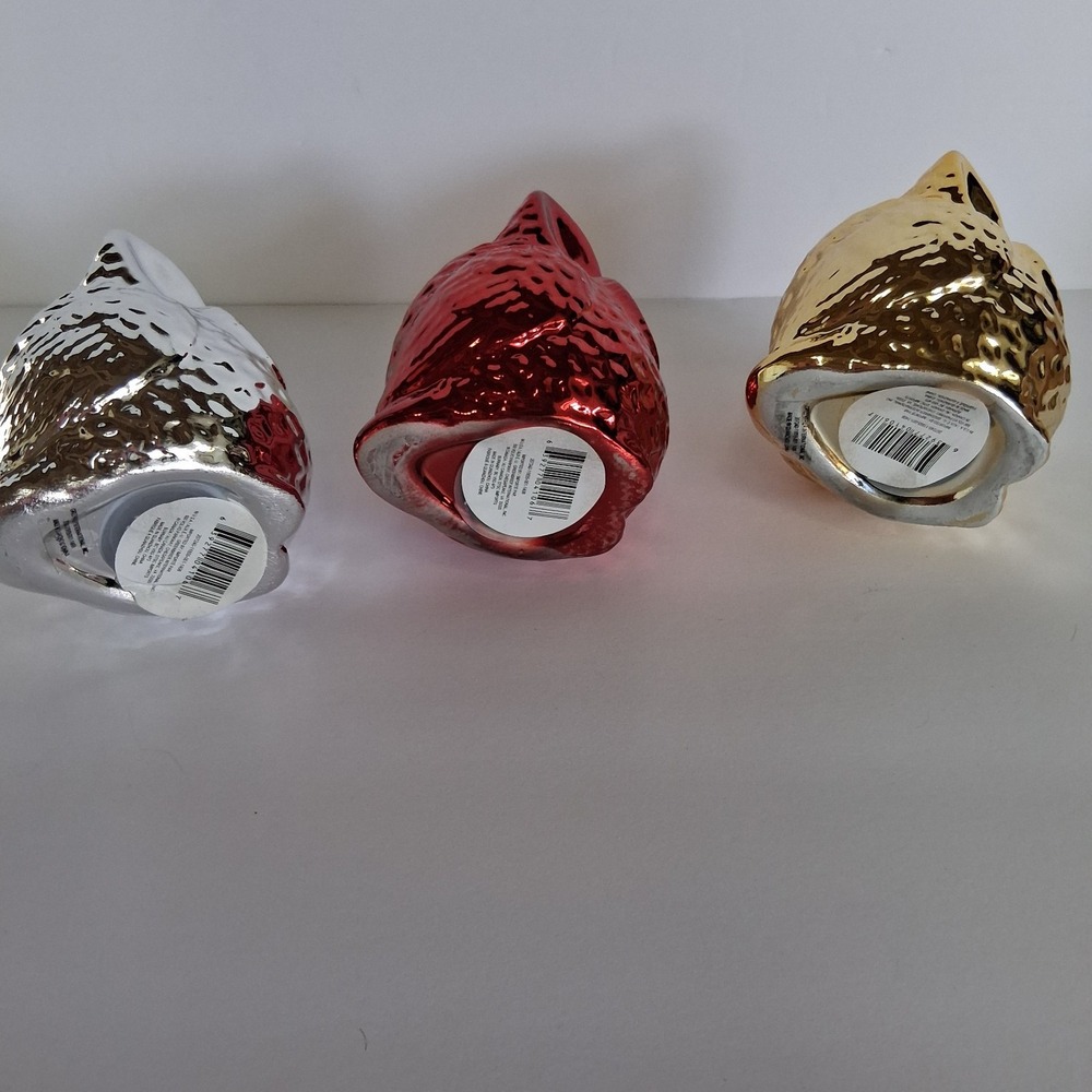Set of 4 Metallic Owl Coin Banks Red Silver Gold Ceramic Greenbrier 4" - Picture 3 of 10